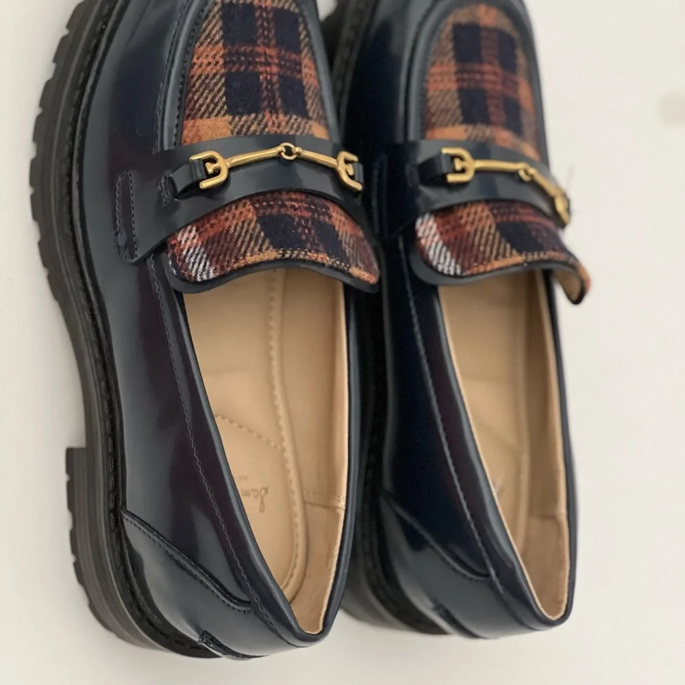 Sam Edelman Tully Buckle Round Toe Loafers, Size 2, Plaid, NWNT‎